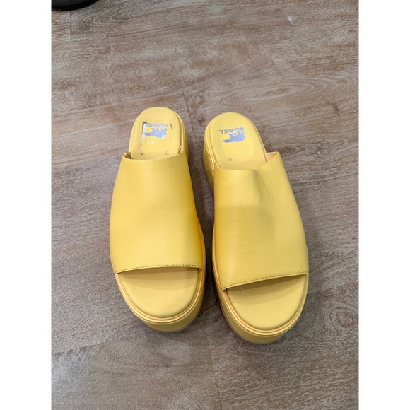 Sorel Shoes - Sorel Viibe Platform Slide Sandals Yellow Leather Chunky Mule Womens